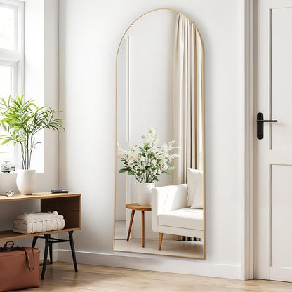 Arched Mirror Full Length, Upgraded 21"x64" Body Wall Mirrors with Shatter-Proof Glass, Floor Standing, Hanging or Leaning, Large Tall Arch Mirror with Stand Aluminum Alloy Frame