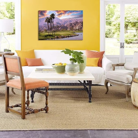 Golf Course at Sunset in Palm Wall Art Prints USA California Picture Canvas Wall Decor for Home Living Room Bedroom Bathroom Framed Artwork Ready to Hang(18''H x 24''W)