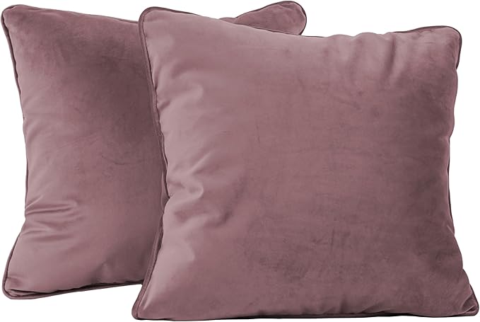 FDP 18" x 18" Velvet and Vinyl Square Pillow Set with Piping Decorative Throw Pillow for Home Dcor in Living Room, Bedroom or Lounge (2-Pack) - Mauve, 15162-112