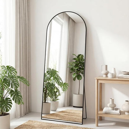 Sweetcrispy 65"x24" Arched Full Length Mirror, Full Body Mirror with Aluminum Alloy Thin Frame, Leaning or Standing, Suitable for Bedroom, Livingroom, Cloakroom, Black