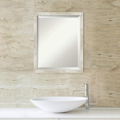 Amanti Art Silver Bathroom Mirror for Over Sink, 22x18 Crackled Metallic Narrow Rectangle Vanity Mirror, Small Casual Frame, Hangs Horizonally and Vertically, Bathroom Wall Decor, Beveled Edge