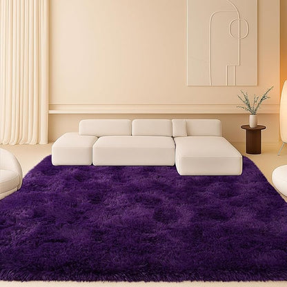8x10 Area Rugs Living Room, Purple Large Plush Fluffy Bedroom Carpet, Non-Slip Upgraded Indoor Thick Soft Rug, Modern Plush Carpet Suitable for Kids Home Decor Aesthetics Dorm.