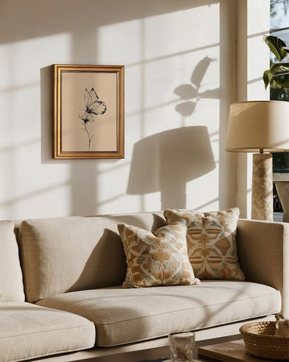Bzstyleart Vintage Wall Art Decor for Living Room, Framed Wall Art Decor, Animals Painting Picture, Home Decor Aesthetic Gifts for Friends Family - Butterfly Habitat Flower Canvas Prints, 16L x 12W