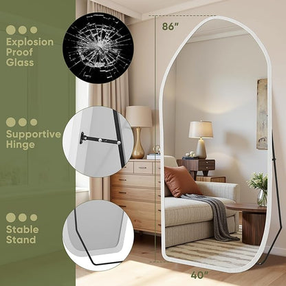 Suidia Full Length Mirror, Oversized Floor Mirror with Solid Wood Frame, Large Standing Mirror for Bedroom Living Room, Wood Art Style, White, 86" L x 40" W