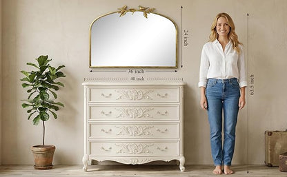 Horizontal Gold Vintage Mirror - 36x25.5 Inch, Arched Antique Mirror with Ornate Frame for Bathroom, Living Room, Fireplace, Entryway