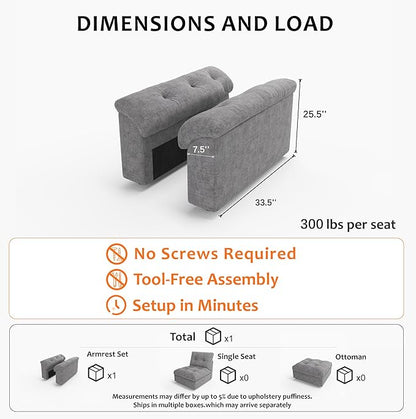 Oversized Modular Sectional Sofa with Storage, Modern Deep Seat Cloud Couch for Living Room, L-Shaped Large Sectional Couch, Only Armrest, Gray