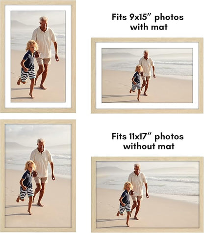 Americanflat 11x17 Picture Frame with Polished Plexiglass - Set of 5 - Use as 9x15 Frame with Mat or Display 11x17 Photo Without Mat - Galleria Collection - Picture Frames for Wall - Natural Oak