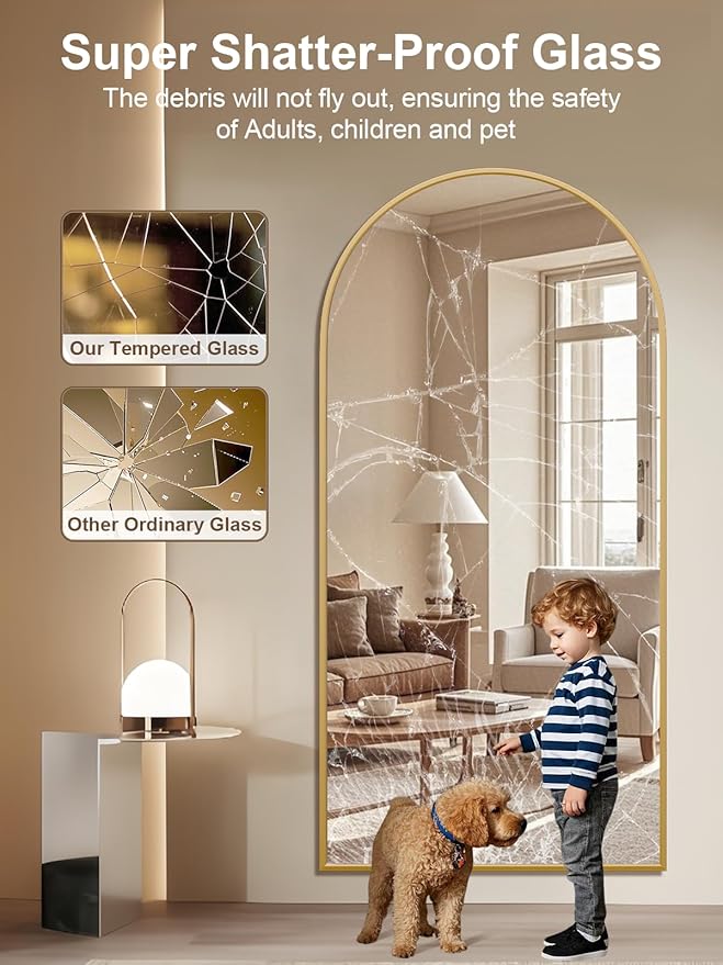 71"x32" Floor Mirror Full Length, Arched Full Length Mirror with Stand, Large Full Body Mirrors for Bedroom Living Room or Cloakroom Gold