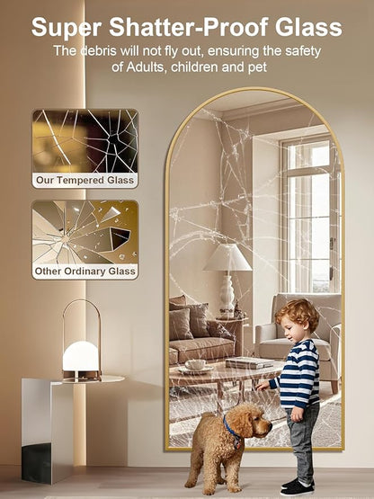 71"x32" Floor Mirror Full Length, Arched Full Length Mirror with Stand, Large Full Body Mirrors for Bedroom Living Room or Cloakroom Gold