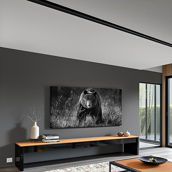 LevvArts Black and White Animal Wall Art Forest Bear Picture Painting Modern Artwork Framed Home Kitchen Office Decor 24"x48"
