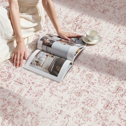 Rugxara 5x7 Washable Area Rug for Living Room & Bedroom, Large Light Pink Rugs for Women, Non Slip, Durable Low Pile Carpet, Vintage Carpets for Office, Dining Room, Kids Room and Farmhouse