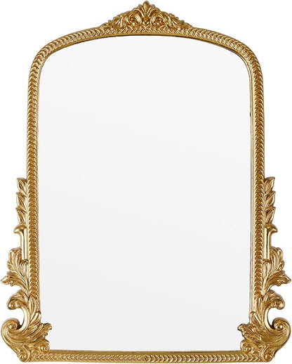 Gold Arched Mirror (15.9 * 19.8 inches) Ornate Baroque Arch Wall Mirror-for Living Rooms, Hallways, Fireplaces, Bathrooms, Entryways