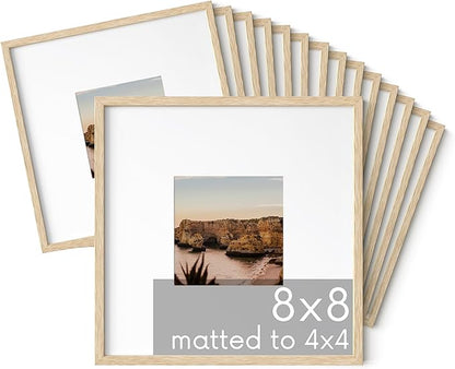 HAUS AND HUES Beige Oak Wood 8x8 Picture Frames - Set of 15, Square Frames with Mat, Minimalist Frames for Photos and Prints (8x8 in, Beige, Set of 15)