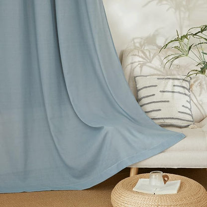 NICETOWN Thick Flax Linen Stone Blue Curtains for Living Room, Grommet Vertical Drapes Linen Blend Curtains Privacy Added with Light Filtering for Villa/Bedroom, W55 x L90, 1 Pair