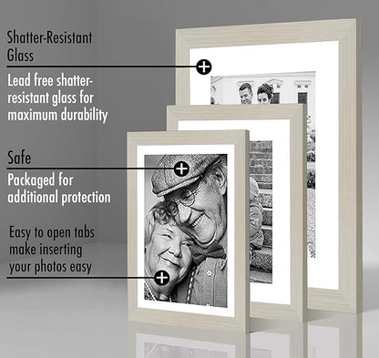 Americanflat Set of 7 Picture Frames with Shatter-Resistant Glass - Gallery Wall Frame Set with One 11x14, Two 8x10 and Four 5x7 Frames - Signature Collection - Light Wood