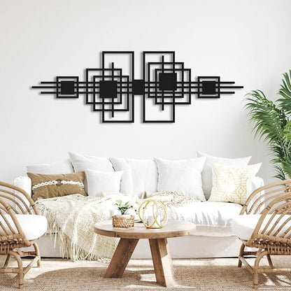 Cadeali Metal Abstract and Geometric Wall Decor, Metal Line Art Wall Decor, Abstract Minimalist Art, Modern Art, Indoor Outdoor Living Room, Bedroom,Office Hangings (29"x9"|76x25cm, Gold)