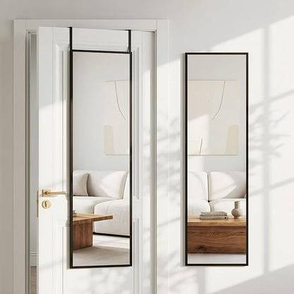Antok 56''x15'' Full Length Mirror, Shatterproof HD Oversized Floor Mirror with Stand, Aluminum Alloy Frame Leaning Standing or Wall Mounted Mirror for Bedroom Living Room Entryway, Black
