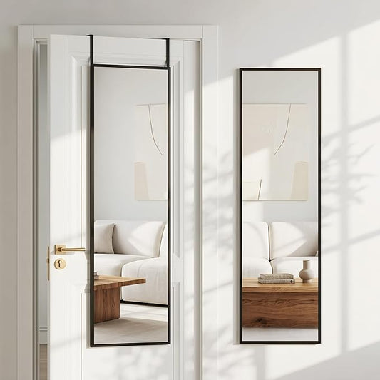 Antok 56''x15'' Full Length Mirror, Shatterproof HD Oversized Floor Mirror with Stand, Aluminum Alloy Frame Leaning Standing or Wall Mounted Mirror for Bedroom Living Room Entryway, Black