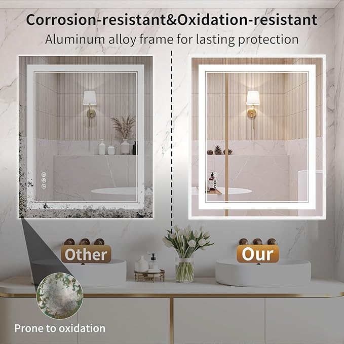 30"x36" LED Bathroom Mirror with Lights, Front & Backlit, Anti-Fog, Dimmable, 3 Color Temperature, CRI 90+, LED Mirror for Bathroom with Premium Full Aluminum Frame, Touch Control with Memory