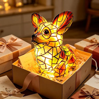 Dog Series Art Night Light, Corgi Lamp and Pug Lamp, Stained Resin French Bulldog Tabletop, 3D Dog LED Table Lamp, Stained Resin Night Light, Pet Themed Tabletop Decor (Corgi)