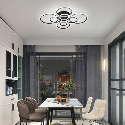 Modern LED Flush Mount Ceiling Light, 8 Rings Black Close to Ceiling Light Fixtures, Living Room Lighting Ceiling Lamp for Dining Room, Bedroom, Kitchen, 4000K Not Dimmable