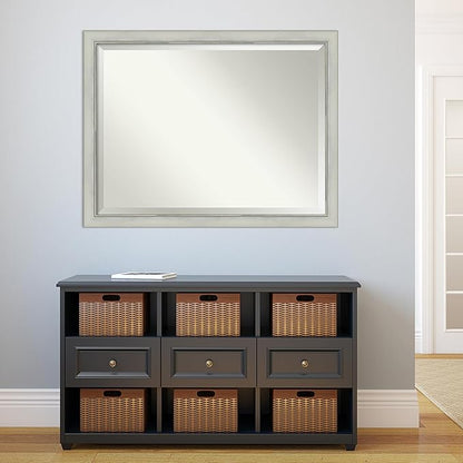 Amanti Art Silver Bathroom Mirror for Over Sink, 34x44 Flair Silver Patina Rectangle Vanity Mirror, X-Large Traditional Frame, Hangs Horizonally and Vertically, Bathroom Wall Decor, Beveled Edge