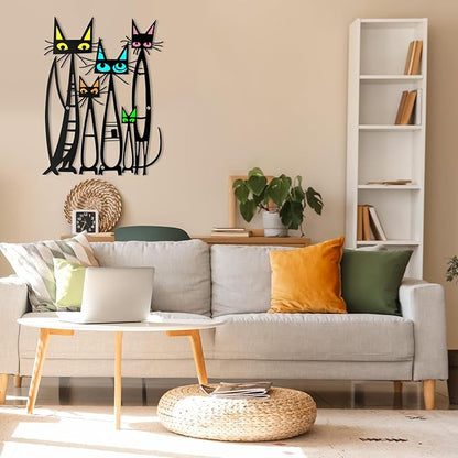 Wesiti Cat Wall Art Decor Iron Wall Sculptures Decor for Cats Lover 10.6 x 15.7 Inches Colorful Mid Century Cat Retro Signs for Home Living Room Bedroom Kitchen Office(Fashion)