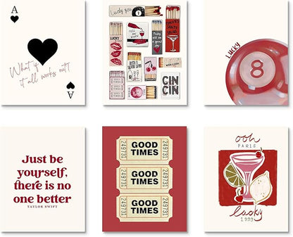 Habseligkeit Cute Wall Art Prints, Retro Wall Decors for Room Aesthtic, Posters for Girls Bedroom Decor Aesthetic Unframed, 8X10in, Set of 6