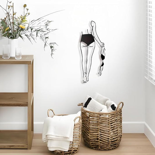 LIYAOLI 3D Metal Sexy Abstract Wall Art Decor for Bedroom Women,Modern Black Bathroom Wall Art Decor,Minimalist Female Body Line Art Wall Living Room Home Bathroom Decoration