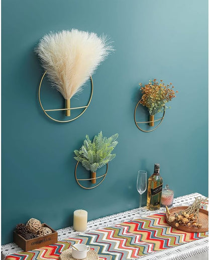 Pretty Jolly Boho Wall Decor, Large Wall-Mounted Metal Wall Decor, Hanging Artificial Pampas Display, Wall Art Living Room, Bedroom, Bathroom, Dining room, 2 Pack Gold Gray