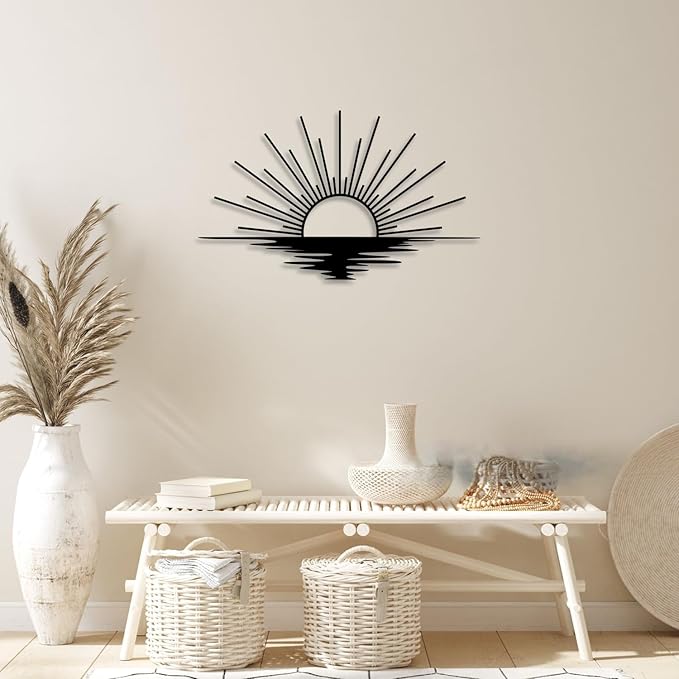 Line Sunrise Sunset Metal Wall Decor - Minimalist Room Decor Black Wall Art Home Decor for Living Room, Bathroom, Bedroom, Dining Room, Entrance (Black)