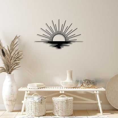 Line Sunrise Sunset Metal Wall Decor - Minimalist Room Decor Black Wall Art Home Decor for Living Room, Bathroom, Bedroom, Dining Room, Entrance (Black)