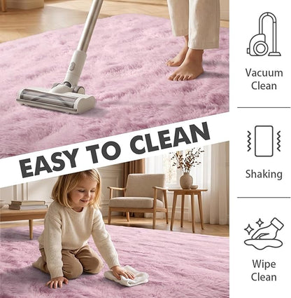 8x10 Ft Extra Large Pink Rugs for Living Room Girls, Shag Fluffy Area Rug for Bedroom, Ultra Soft Furry Rug Indoor Carpet for Kids Room Nursery Home Decor