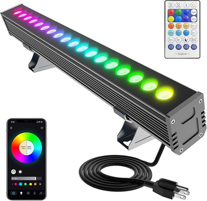 Smart Outdoor RGBCW LED Light Bar 20″, Color Changing Wall Washer with App & Remote Control, 2700K–6500K Tunable White Floodlight, IP65 RGB Stage/Porch Lights for House, Music Sync,