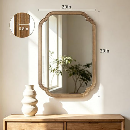 HOMECOOKIN Wood Bathroom Mirror for Wall Decor Arched Rounded Corner Rustic Wood Frame Wall Mirror Home Decorative for Vanity, Living Room, Bedroom, Entryway (20 x 30 inch, Honey A)