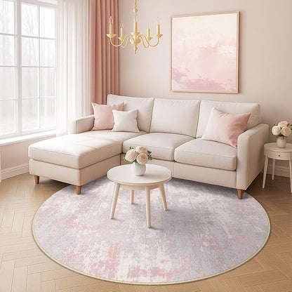 RELEANY Washable Area Rugs 6ft Non-Slip Modern Abstract Soft for Living Room Entryway Bedroom Nursery, Print Pattern, Grey Pink