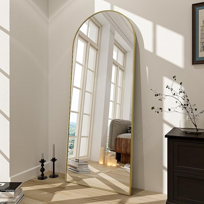 BEAUTYPEAK 65"x24" Full Length Mirror, Arch Full Body Floor Mirror, Wall Mirrors Hanging or Leaning Arched-Top with Stand for Bedroom, Dressing Room, Living Room, Gold