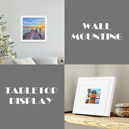 Hongkee 12x12 White Picture Frame set of 3, Made of Real Glass and Wooden Square Photo frame - Displays Picture 8x8 With Mat or 12 x 12 Without Mat, Desktop & Wall Collage Photo Frame