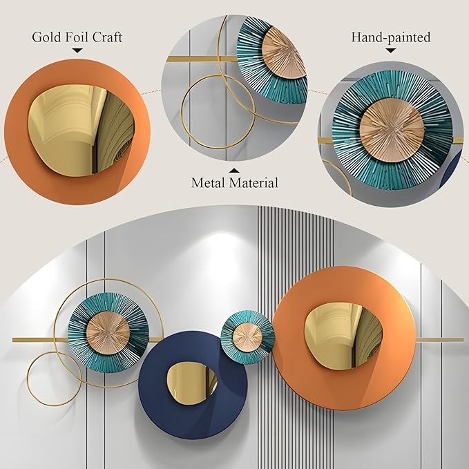 Lucky Monet Large Wall Decor for Living Room, Modern Metal Wall Art, 3D Geometric Round Wall Sculpture 59"x23" Wall Hanging Artwork Decoration for Dinning Room Bedroom Entryway