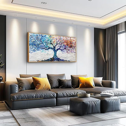 ERQINHUA Canvas Wall Art For Living Room Wall Decorations For Bedroom Modern Restaurant Office Home Decor Colorful Wall Painting Tree Abstract Printing Canvas Pictures Posters 24x48 In Wood Framed