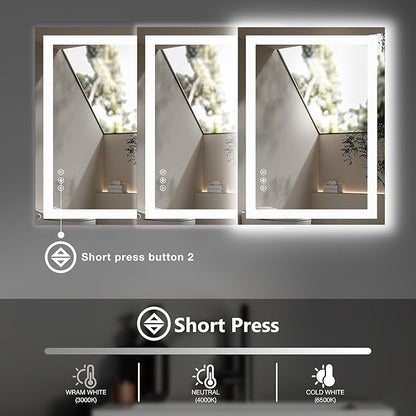 DUMOS 32.1"x40.1" LED Bathroom Mirror, Smart Anti-Fog Bathroom Vanity Mirror with Front Light & Backlit, 3 Color Temperatures, Dimmable, Memory Function