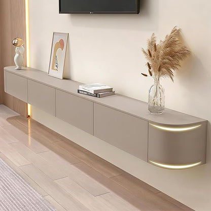 63" Floating TV Stand Fully Assembled, Wall Mounted Entertainment Center Media Console Cabinet with Curved Edge, Floating TV Console Table with Storage Drawers & Door, for Living Room TVs
