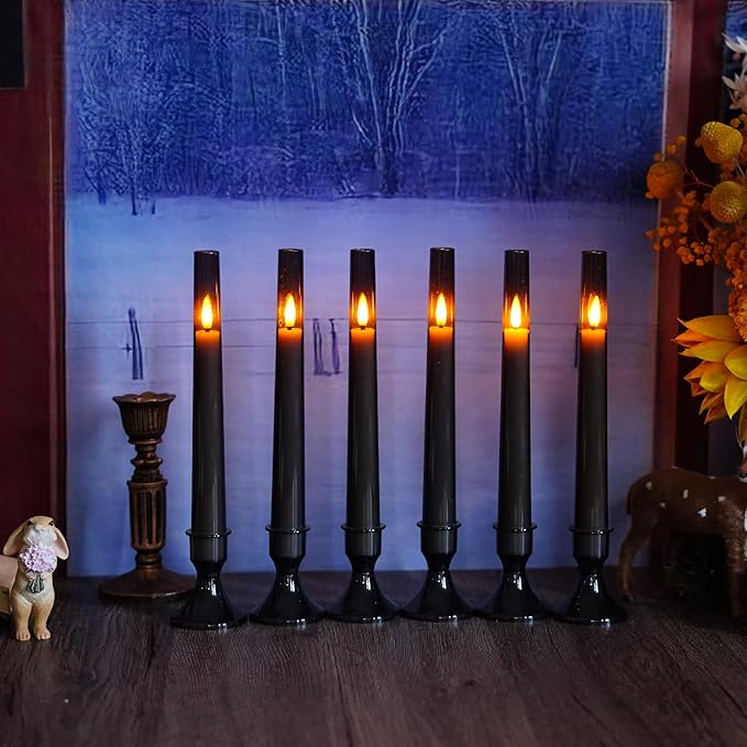 Sasigeiaa Flameless Taper Candles,with Remote and Timer Flickering Flameless Candles,6 Pack Led Candles,with Base Battery Operated Candles， Taper Candles for Home, Wedding, Party (Grey)