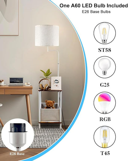 Lightdot 56" Floor Lamp with Table & Storage Bag, Dimmable Corner End Table Lamps with 350° Rotatable Fabric Lampshade, Mid Century Floor Lamps for Living, Room Bedroom, Office, E26 Bulb Include-White