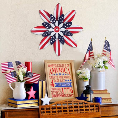 hogardeck 4th of July Decorations Outdoor, 16 inch Red White and Blue Metal Flower Wall Art for Fourth of July Decor, Patriotic Decorations for Yard Garden Home Indoor Mantel