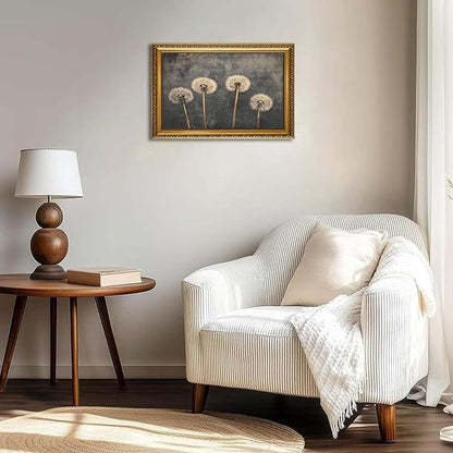 WZGZXU Gold Framed Wall Art Vintage Dandelion Wall Decor Botanical Pictures Canvas Art Farmhouse Paintings Antique Artwork For Living Room Bedroom 16x24in