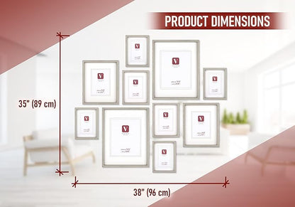 10 Piece Shadow Box Style Gallery Wall Frame Set – Deep Photo Frame Set with Mat for 8x10, 5x7 and 4x6 - Multiple Sizes Picture Frame Set for Wall Collage – Assorted Picture Frames for Wall (Gray)