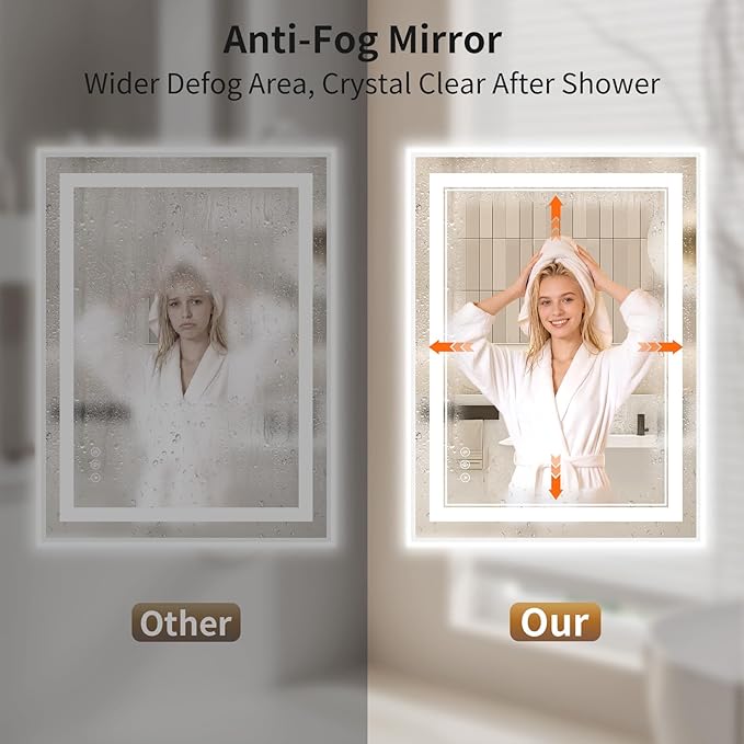 22"x30" LED Bathroom Mirror with Lights, Front & Backlit, Anti-Fog, Dimmable, 3 Color Temperature, CRI 90+, LED Mirror for Bathroom with Premium Full Aluminum Frame, Touch Control with Memory