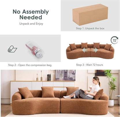 KEIKI Curved Chenille Modular Sectional Couches with Pillows, 4 Seater Oversized Upholstered Luxury Plush Cloud Sofa for Living Room Apartment, Caramel