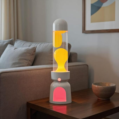 Lighthouse Liquid Motion Lamp, Decorative Night Light with Yellow Wax, 13-Color Changing, Safe Flameless Mood Lighting for Gift and Home Decor- White Base